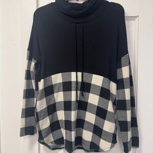 Black and White Plaid Cowl Neck Sweater